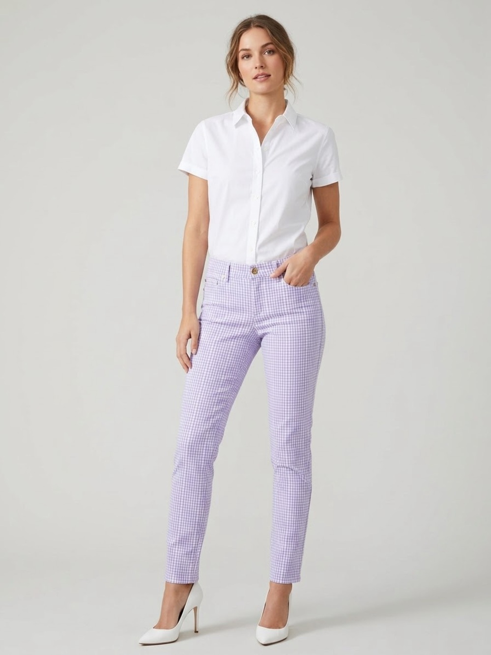 Lilly Pulitzer Purple Gingham Plaid Stretch Pants Size 2